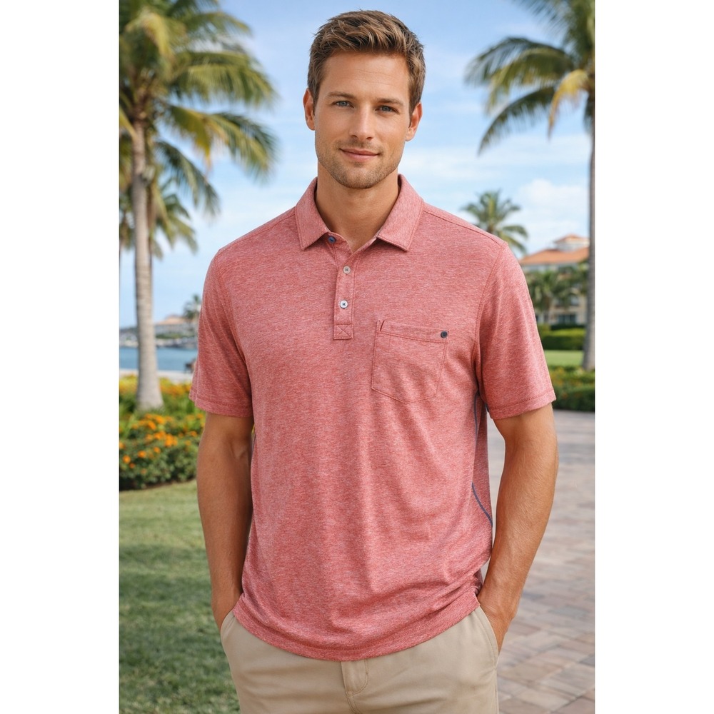 Tommy Bahama IslandZone Polo Shirt Mens M Pink Heather Stretch Pocket Golf